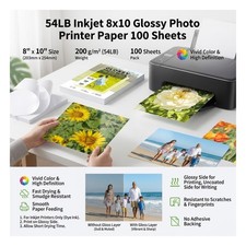 100 Sheets Glossy Photo Paper 8x10 200GSM 54LB Inkjet Printer Dye Ink Fast Dry