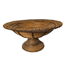 Handwoven vintage wicker ratton pedestal bowl/basket with footed base.