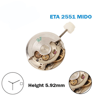 ETA 2551-MIDO-Automatic Movement-H:5.92mm-White Disk At 3-3 Hands