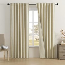 Faux Linen Back Tab Curtains 84 Inch Long for 50"W x 84"L Pack of 2 Oatmeal