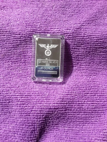 1 Oz German Silver Iron Eagle Design Bar In Case With A Low Reserve