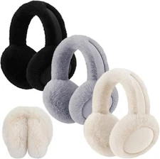 3 Pcs Women Winter Faux Fur Ear Muffs Fuzzy Foldable Fluffy Ear Warmers Outdoor