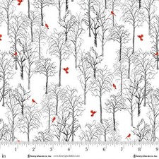Cotton Joyful Snowmen Trees Cardinals Winter Snow Fabric Print by Yard D415.58