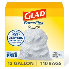 Glad ForceFlex Tall Kitchen Drawstring Trash Bags 13 Gal Fragrance Free 110 Ct