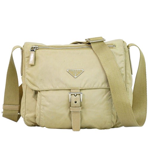 Authentic Prada Nylon Shoulder Bag Pochette Beige Used