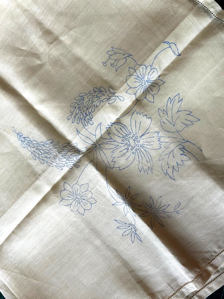 Vintage Geraniums & Lupins Stamped Tablecloth For You to Embroider - 42" - No 13 - Image 2 of 2