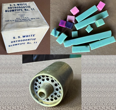 Vtg SS White No 11 Blowpipe Box National N-3 Brass Torch Tip Wax Lot Dentistry