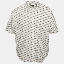 Balenciaga White Monogram Cotton Short Sleeve Shirt XS