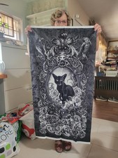 Schwarze Katze und Rosen Deko Stoff Panel