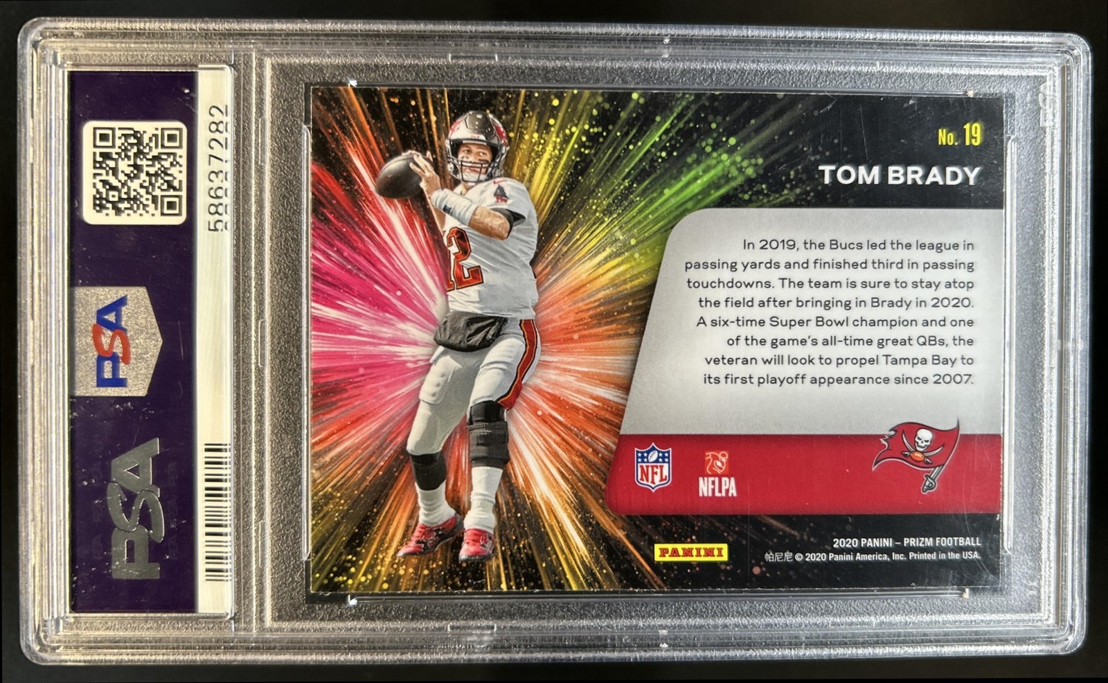 2020 Panini Prizm Tom Brady Fireworks #19 Buccaneers PSA 9 view 2