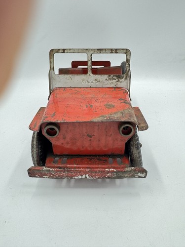 Vintage Marx Red Steel Willys Jeep With Spare Tire/Hitch Circa 1940 - Picture 5 of 9