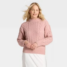 Women's Cabled Tunic Sweater - A New Day Pink XS
