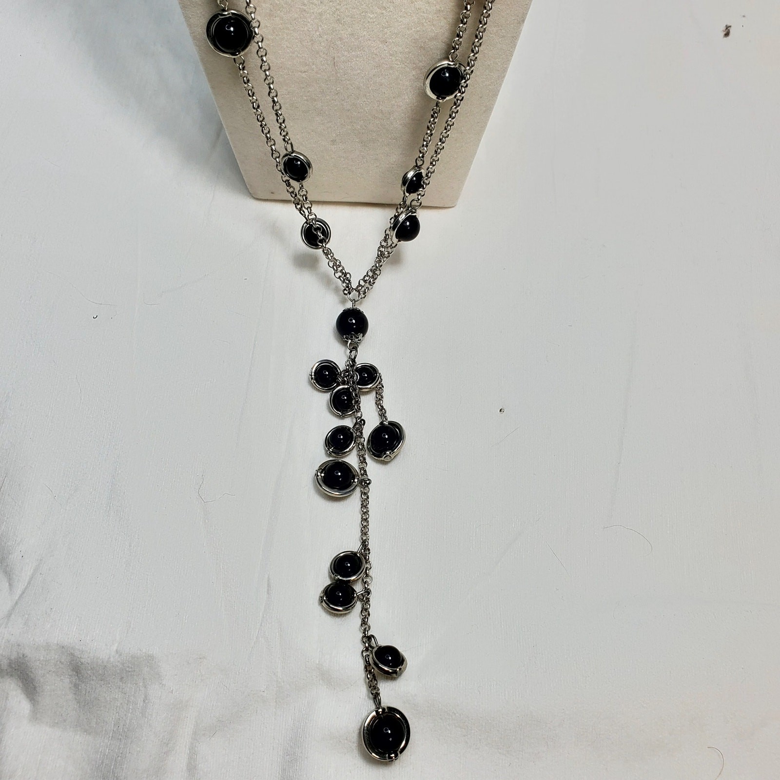 Double Strand Dangle Beaded Link Chain Necklace 2… - image 2