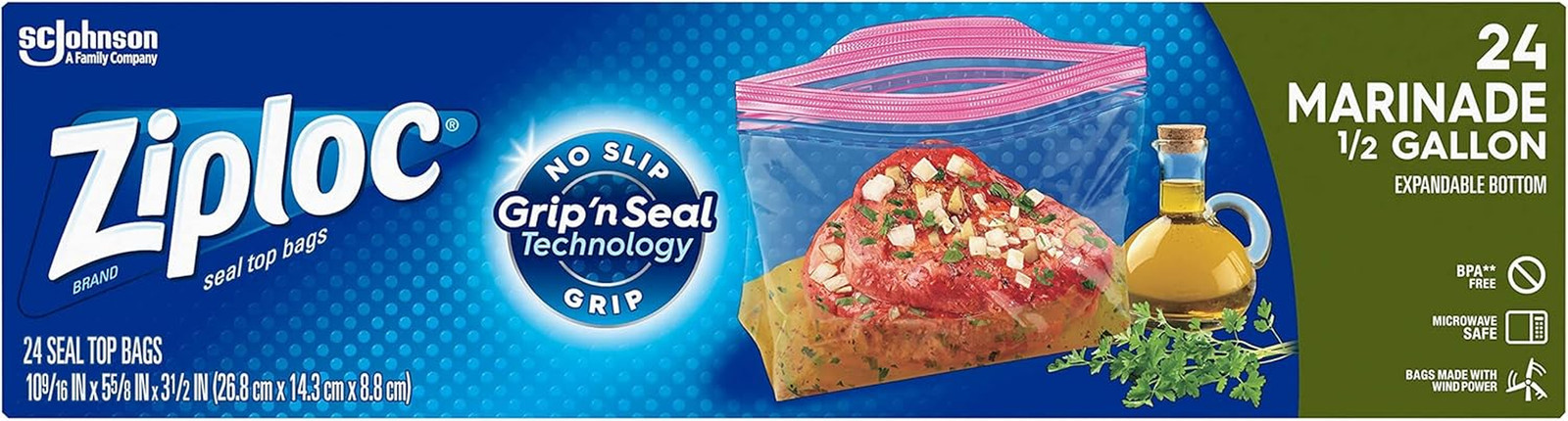 Half Gallon Marinade Food Storage Bags for Meal Prep, Grip 'N Seal Technology fo