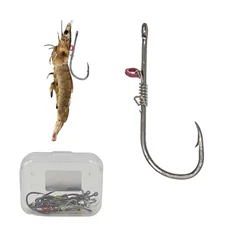 10x Carbon Steel Live Shrimp Fixed Fishing Hooks Size 1 Rust-Resistant Saltwater