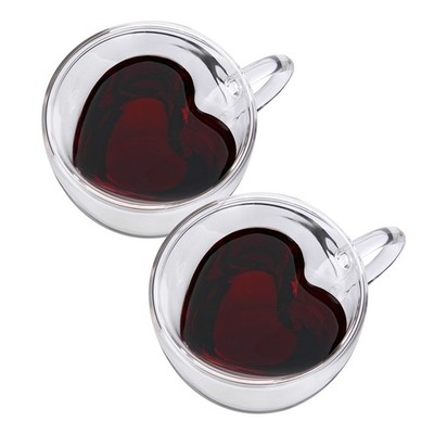 CNGLASS Double Wall Heart Shaped Glass 8.5 Ounces, 8.5oz heart mug(2-pack)