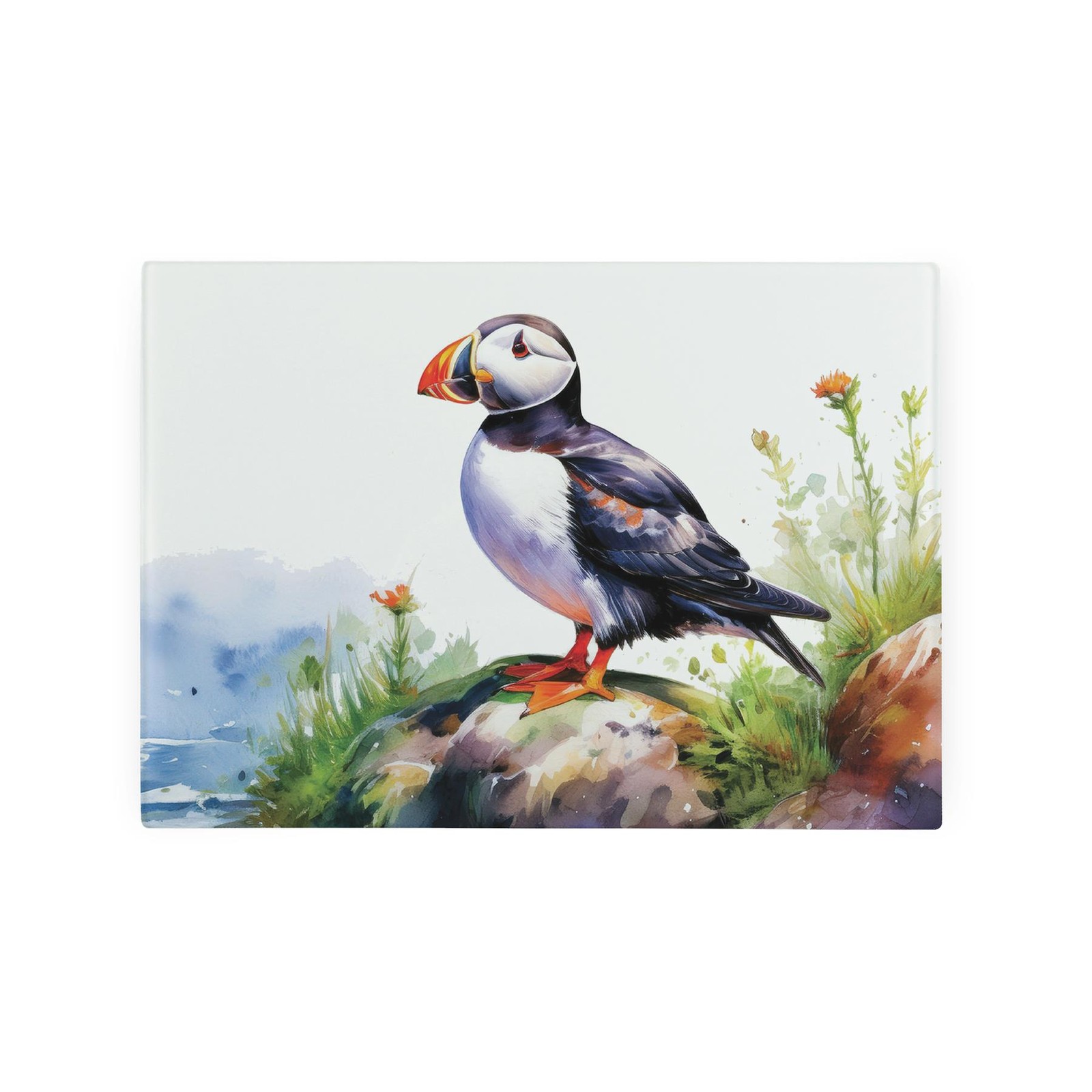 Puffins Kitchen Gifts - Coastal Seabirds Smooth Glass Worktop Protector