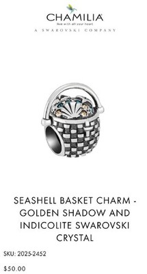 Chamilia SEASHELL BASKET Blue Swarovski Crystals & Sterling Bead 2025-2452 $50