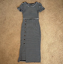SHEIN Women’s Navy/White Striped Round Neck Short Sleeve Midi Knit Dress S