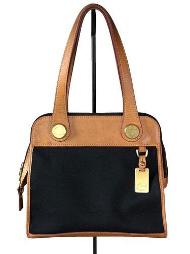 Vintage 1990s DOONEY & BOURKE purse black canvas brown leather handbag Cabriolet