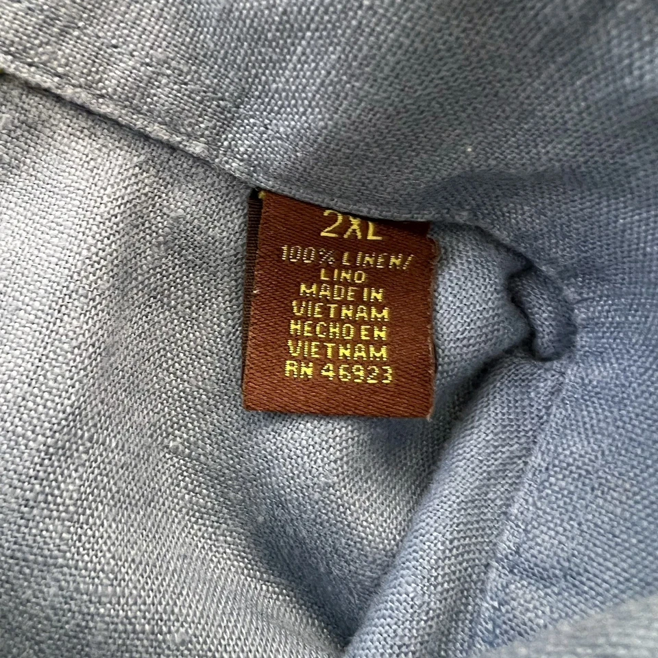 Camisa Havana Nines Lino Abotonada Hombres Mezcla 2XL Manga Larga Puño Francés Azul Foto 3 de 4