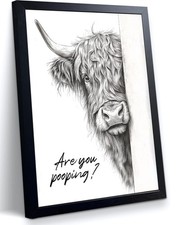 Funny Highland Cow Bathroom Wall Art,Black and White Rustic Farmhouse Wall De...