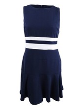 Lauren by Ralph Lauren Women's Striped Fit & Flare Dress (14, Navy/White)