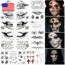 20 Sheets Day of the Dead Face Tattoos,Skull Face Scary Big Mouth Tattoo