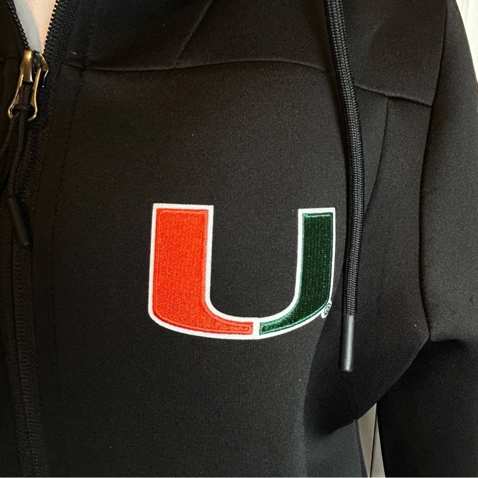 Chaqueta con capucha U of Miami Hurricanes para mujer talla L tela de buceo de spandex negra Foto 4 de 4