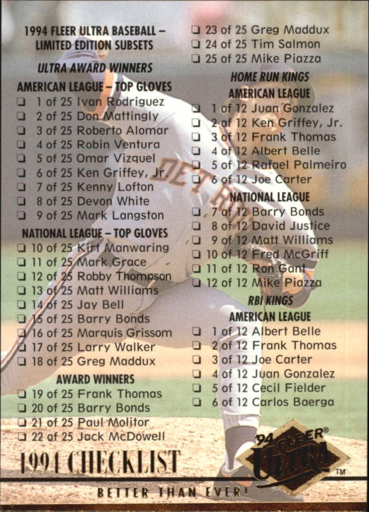 1994 Ultra #300 Checklist 226-300 - BB