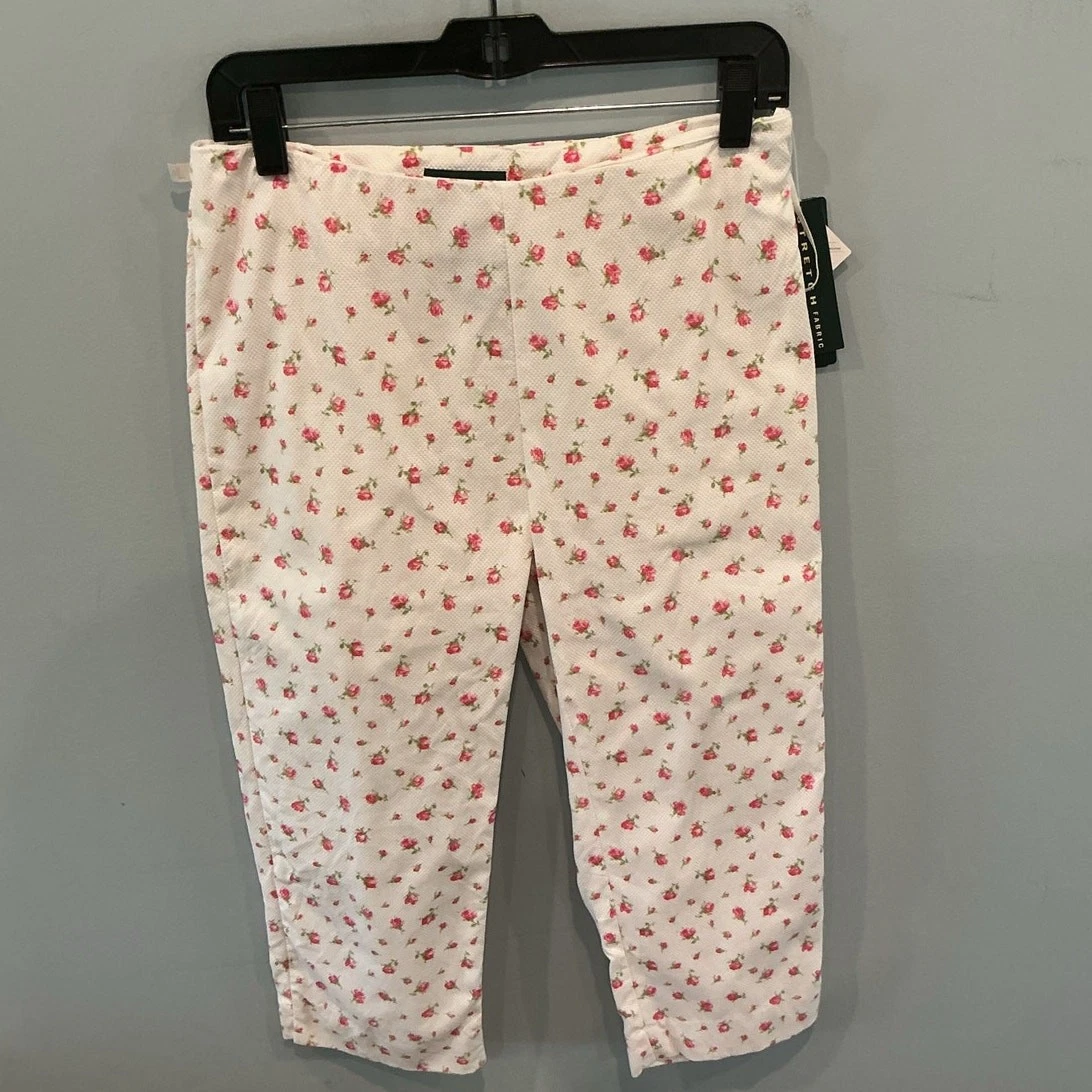 NEW Lauren Ralph Lauren Womens Capri Pants Sz 6 White Cottage Rose Floral Spring