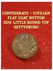 Confederate / Civilian, Flat Coat BUTTON : Dug From LITTLE ROUND TOP. GETTYSBURG