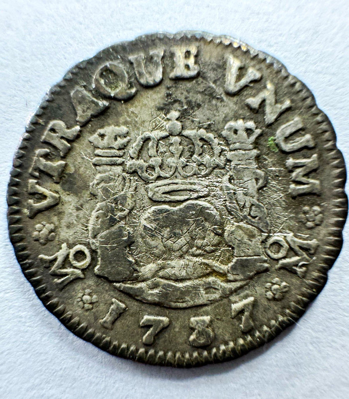 1737 Mexico Colonial 1/2 Real Silver Milled Bust-Type Mo MF KM#79 BN