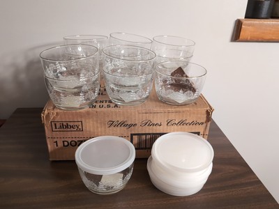 Libbey Village Pines Collection 16 oz Bowls / Lids. NOS. Brand New In Box. Libby