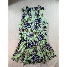 Alice + Olivia Women M Green Floral Sleeveless Knee Length Drop Waist Dress