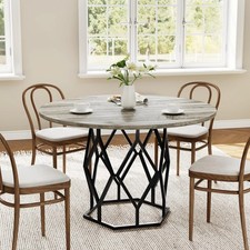 Image of 120cm Round Dining Table for 4-6,Kitchen Table with Sturdy Metal Pedestal Base