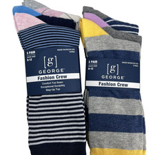 6 Pairs Mens Soft Fashion Crew Socks 6-12 Colorful Stripe Solid Blue Pink NEW