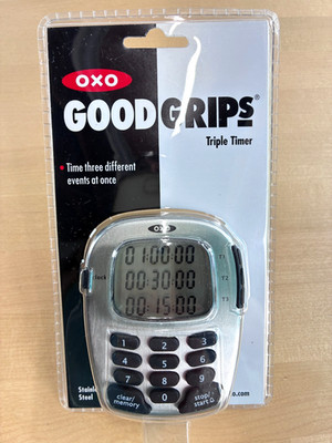 OXO Good Grips Digital Triple Timer Stainless Steel with Clock BRAND NEW SEALED