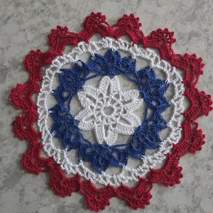 Independence Day Patriotic crochet lace doily Coaster 8"
