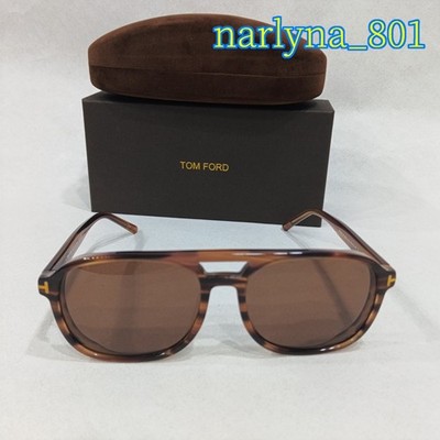 Tom Ford Unisex Tortoise Frame Brown Lens Square Sunglasses FT1022 58-16-140