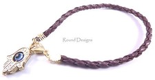 Hamsa Brown Leather Bracelet Evil Eye Kabbalah Gold Hand Fatima Friendship Gift