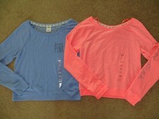VICTORIA'S SECRET PINK BLUE LIGHTWEIGHT SLOUCHY LACE BACK CREWNECK SWEATSHIRT