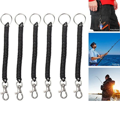 4PCS Elastic Phone Elastic Spiral Spring Coil Strap Rope Lanyard Key Chain Black - Picture 9 of 12