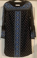 LOFT Bohemian Mosaic Medallion Petite XXS Long Bell Sleeve Shift Dress