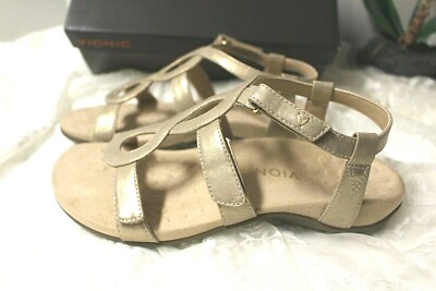 New Vionic JODIE Sandals SIZE 8M Adjust straps Champagne metallic New in Box