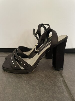 Vintage 90’s Chunky Strappy Heels Shoes Block Heel Black Funky Disco US 