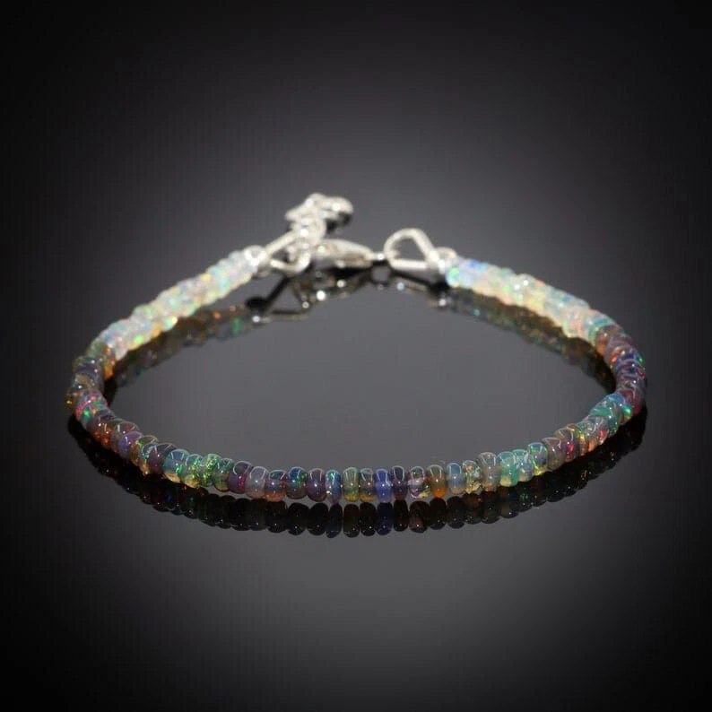 Original Äthiopische Opal mit Schwarzer Opal Perlen Armband für Herren/Damen - Bild 2 von 4