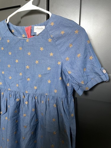 JOHNNIE B For Boden Girls Dress Size 10-11 Chambray Babydoll Blue w/ Gold Stars - Picture 2 of 7