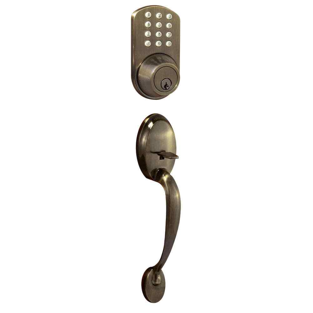 Antique Brass Keyless Entry Deadbolt Featuring Secure Keypad-image