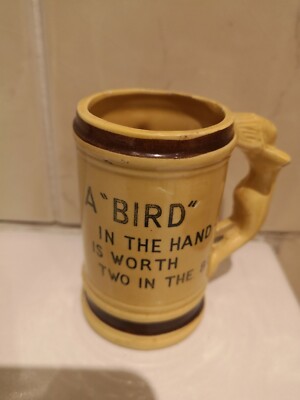 VINTAGE. RARE.  JUG. 'SAYING' ONE IN THE HAND IS WORTH TWO IN THE BUSH'.. 3.5''